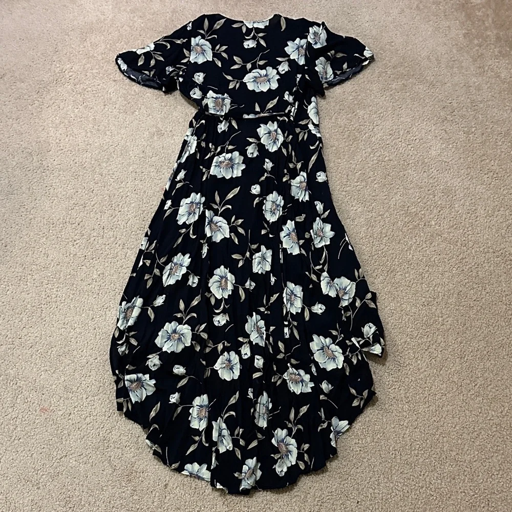 Lulus Lake Como Navy Floral High-Low Wrap Dress - Picture 13 of 14